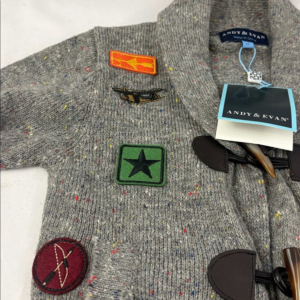 Andy and Evan Toddler Boys Gray With Patches Cardigan Toggle Buttons Size 3T NWT - Picture 6 of 8